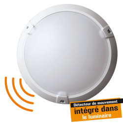 Hublot plastique 60W - Classe II - IP 65 avec détecteur de mouvement Hf invisible