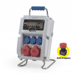 coffret de chantier transportable monophasé et triphasé avec arrêt d'urgence