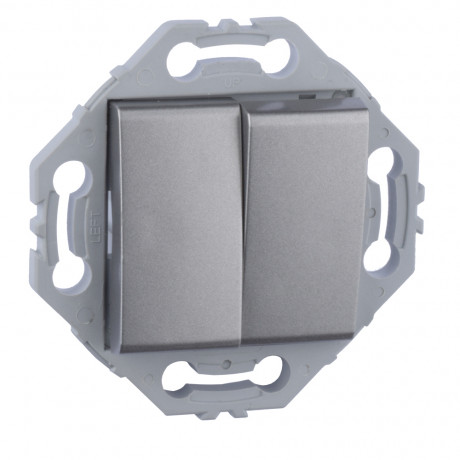 Va et vient ou interrupteur + poussoir droit gris alu