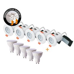 5 spots à encastrer fixes recouvrables IP65 - Ø82mm - 10W maxi - avec ampoules 5W - 3000K - 350lm