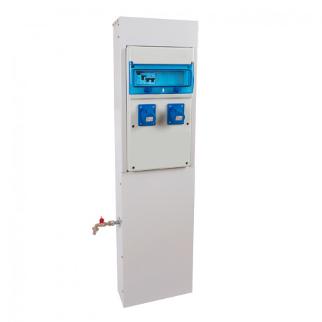 Borne de camping métallique avec 2 prises 10A + 1 robinet