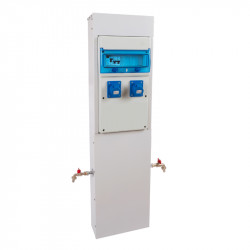 Borne de camping métallique avec 2 prises 10A + 2 robinets